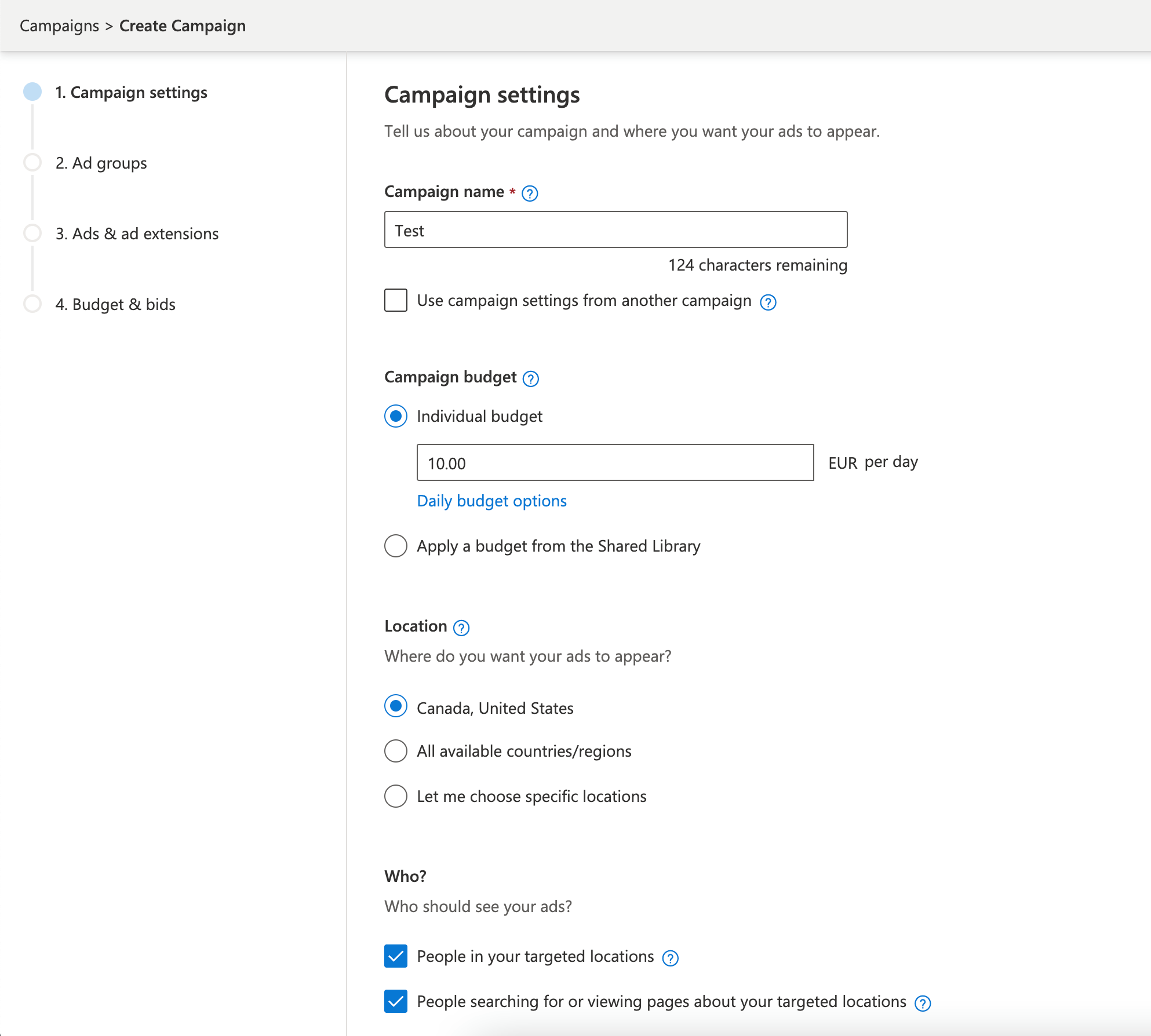 Setup Microsoft Campaign