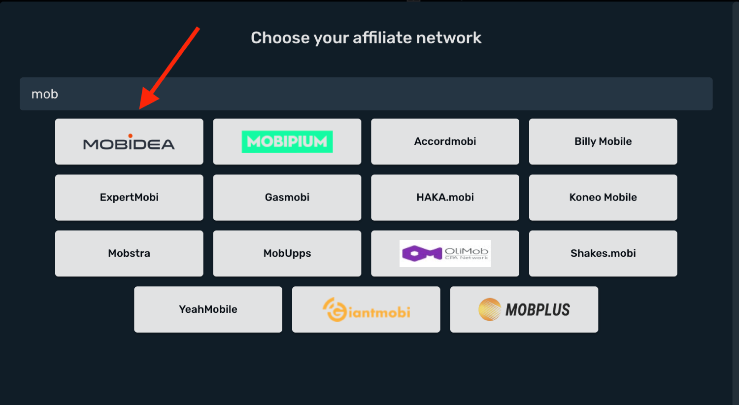 Choose Mobidea prefilled template