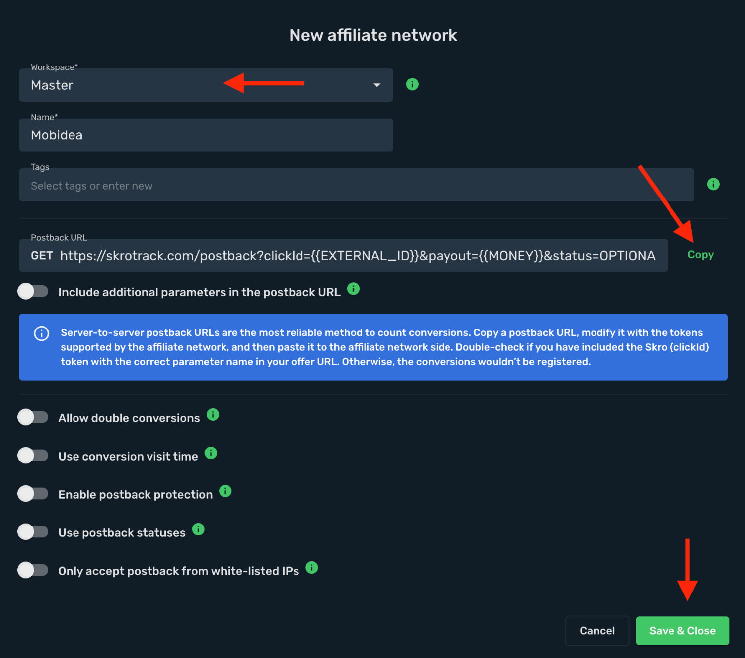 Save Mobidea as affiliate network