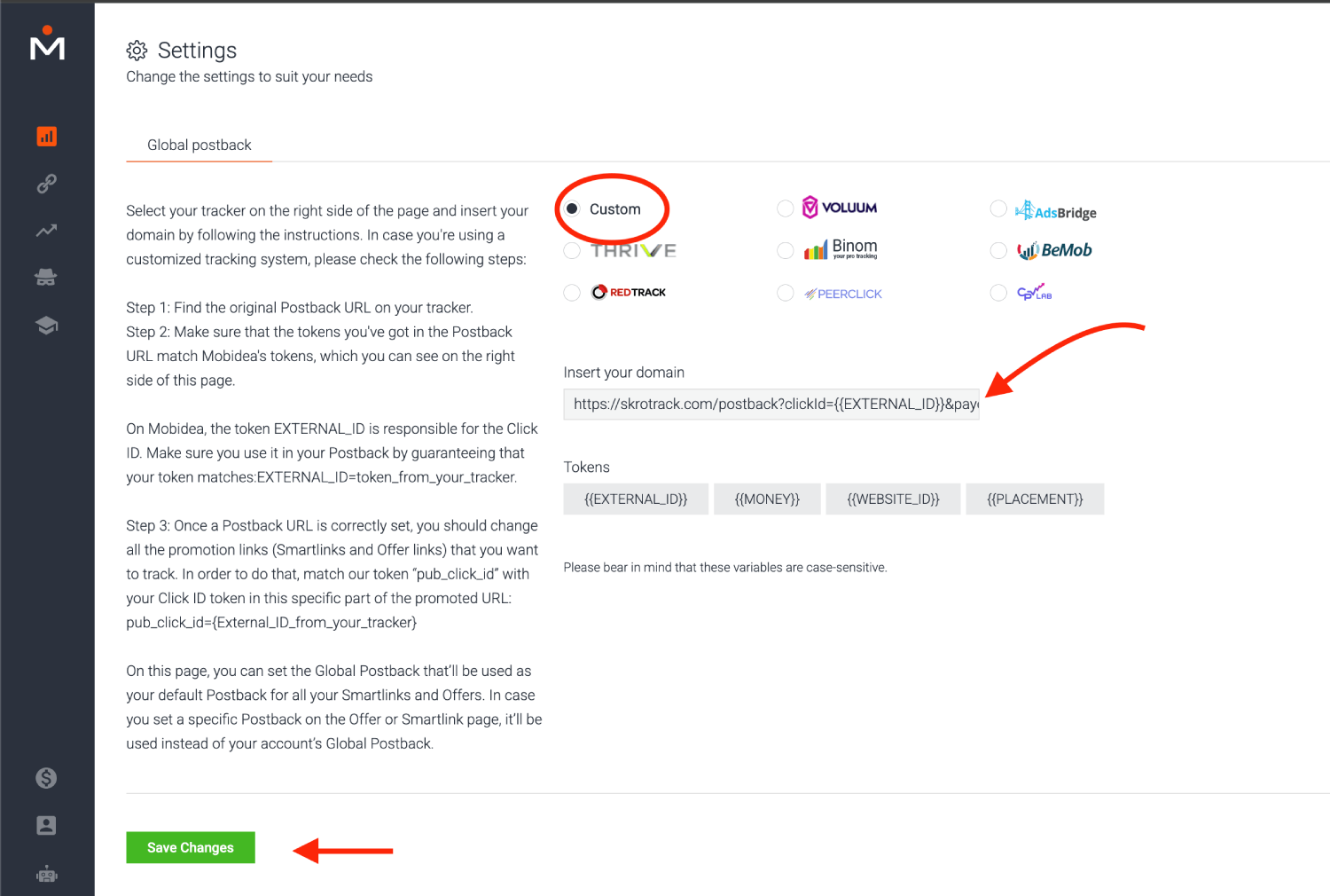 Add Mobidea postback URL 2