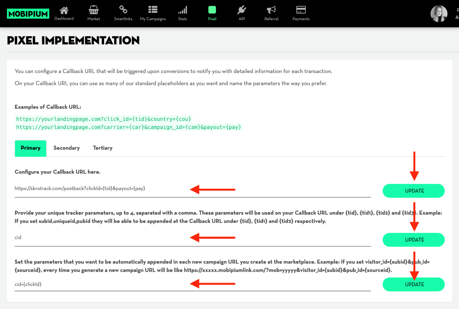 Add Mobipium postback URL 2