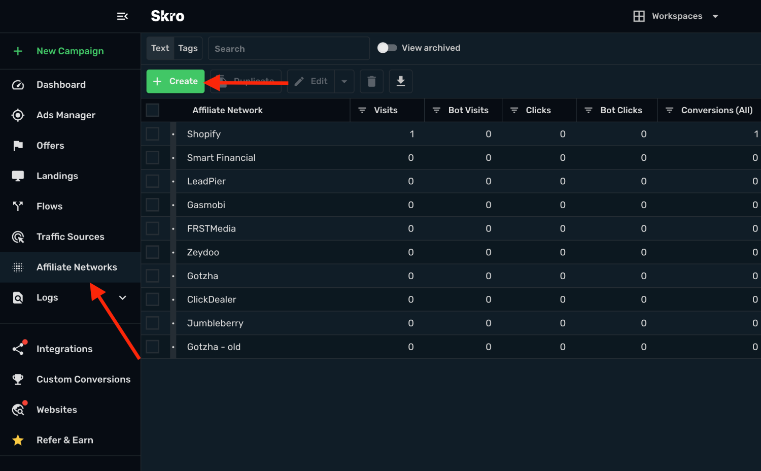 Add affiliate network