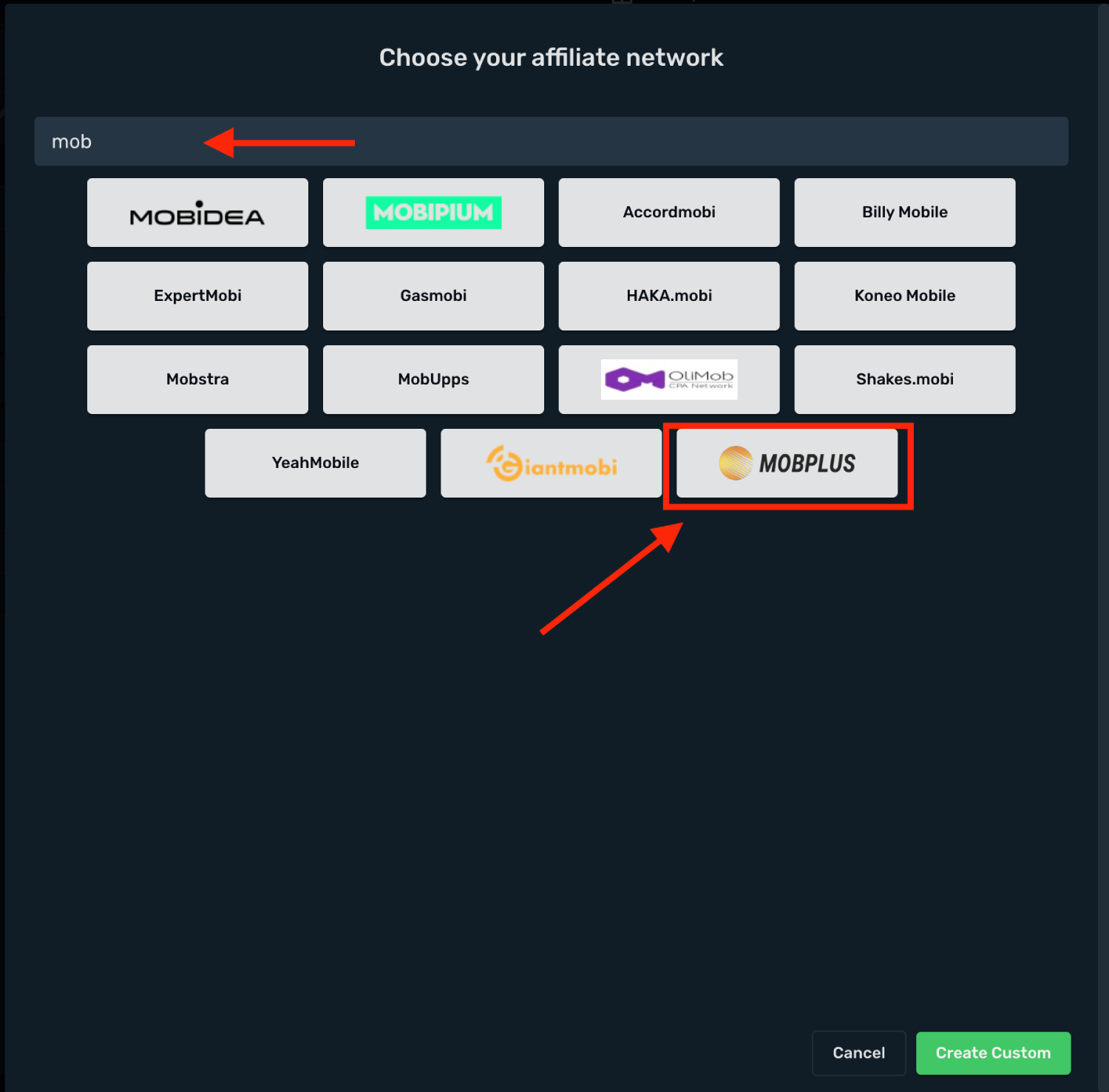 Choose Mobplus prefilled template