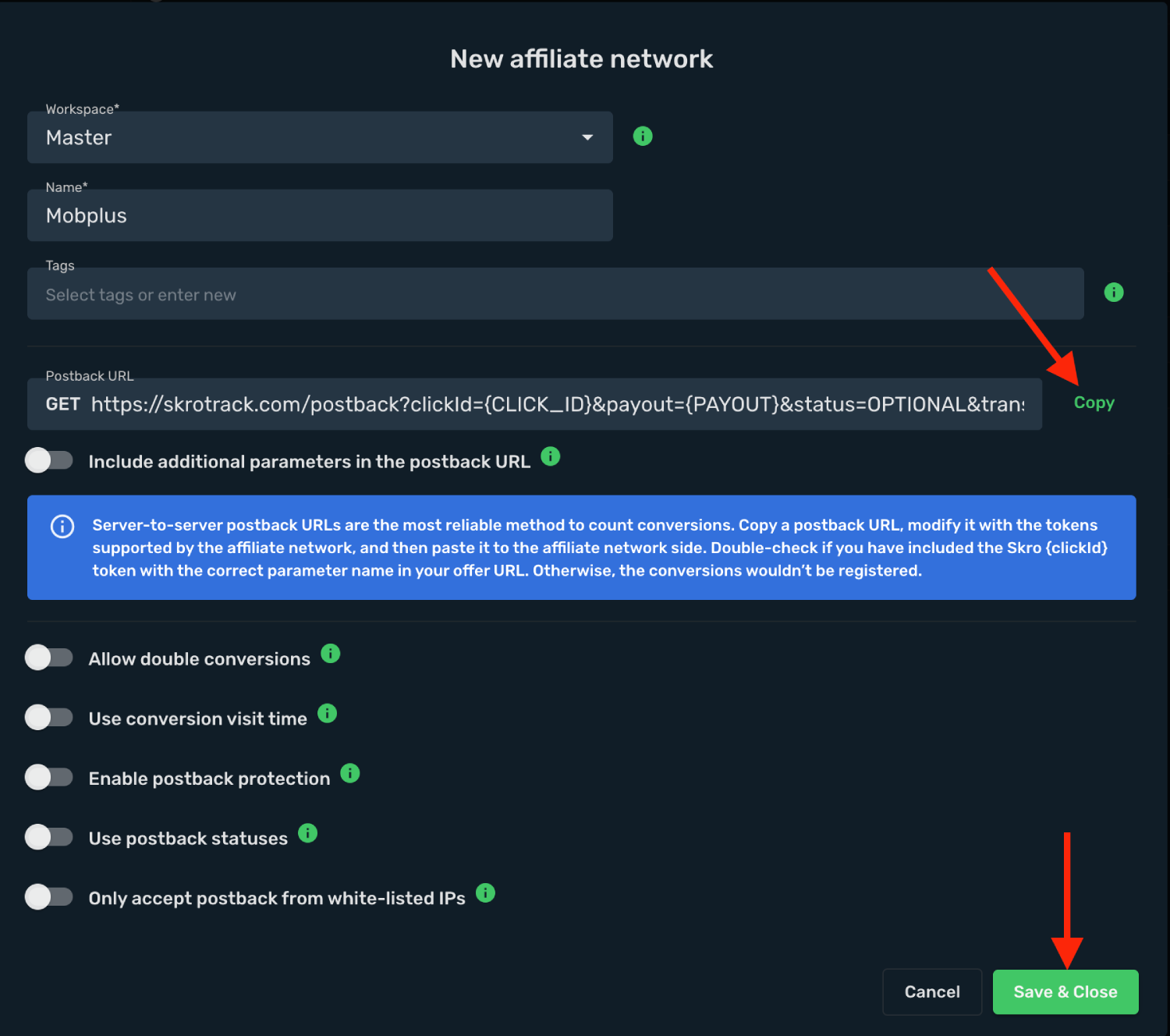 Save Mobplus as affiliate network