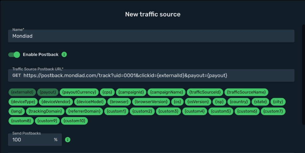 Setup Mondiad traffic source step 3
