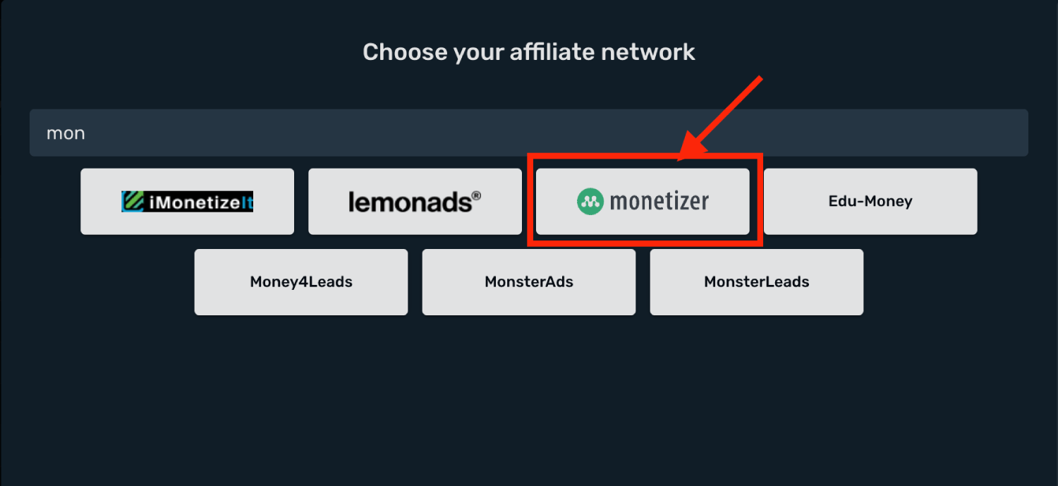 Choose Monetizer prefilled template