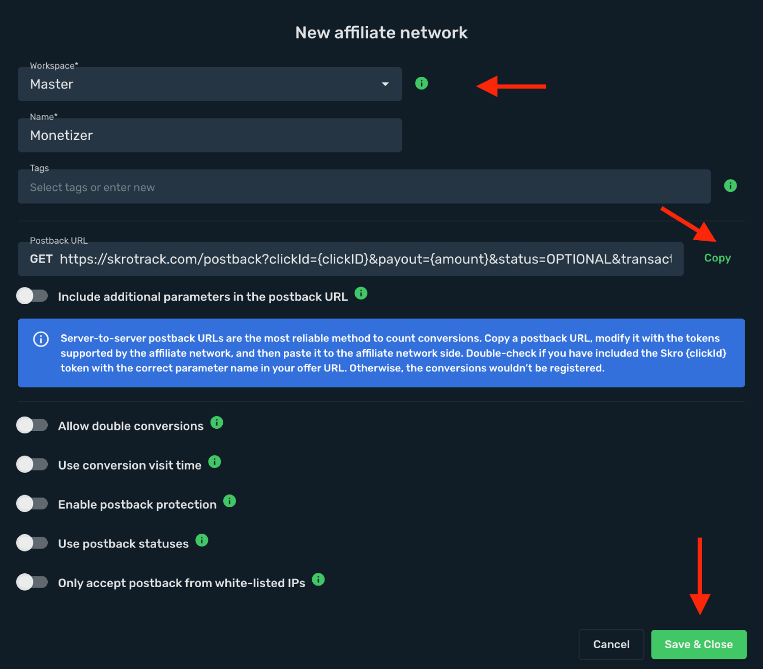 Save Monetizer as affiliate network