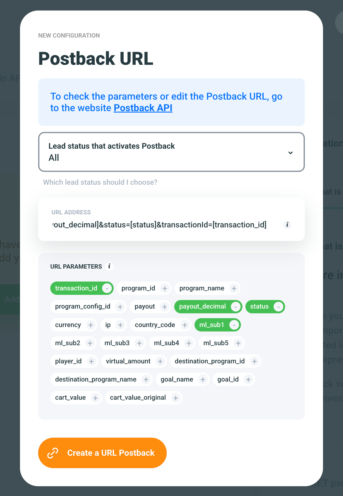Add MyLead postback URL 2
