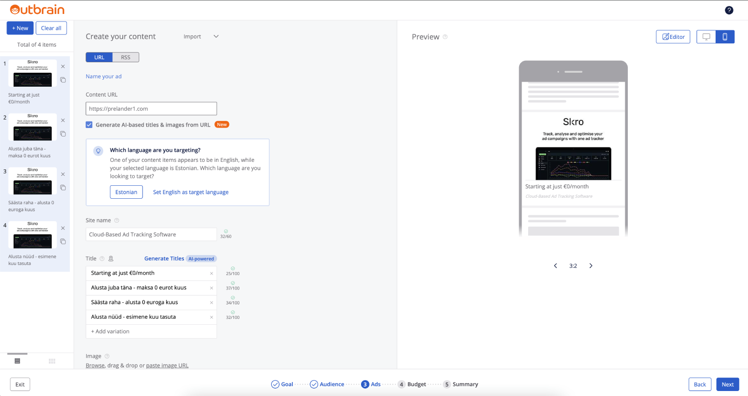 Setup Outbrain Campaign
