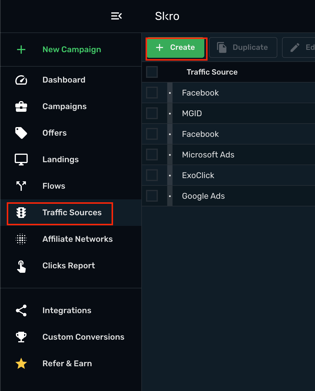 Setup Outbrain traffic source Step 1