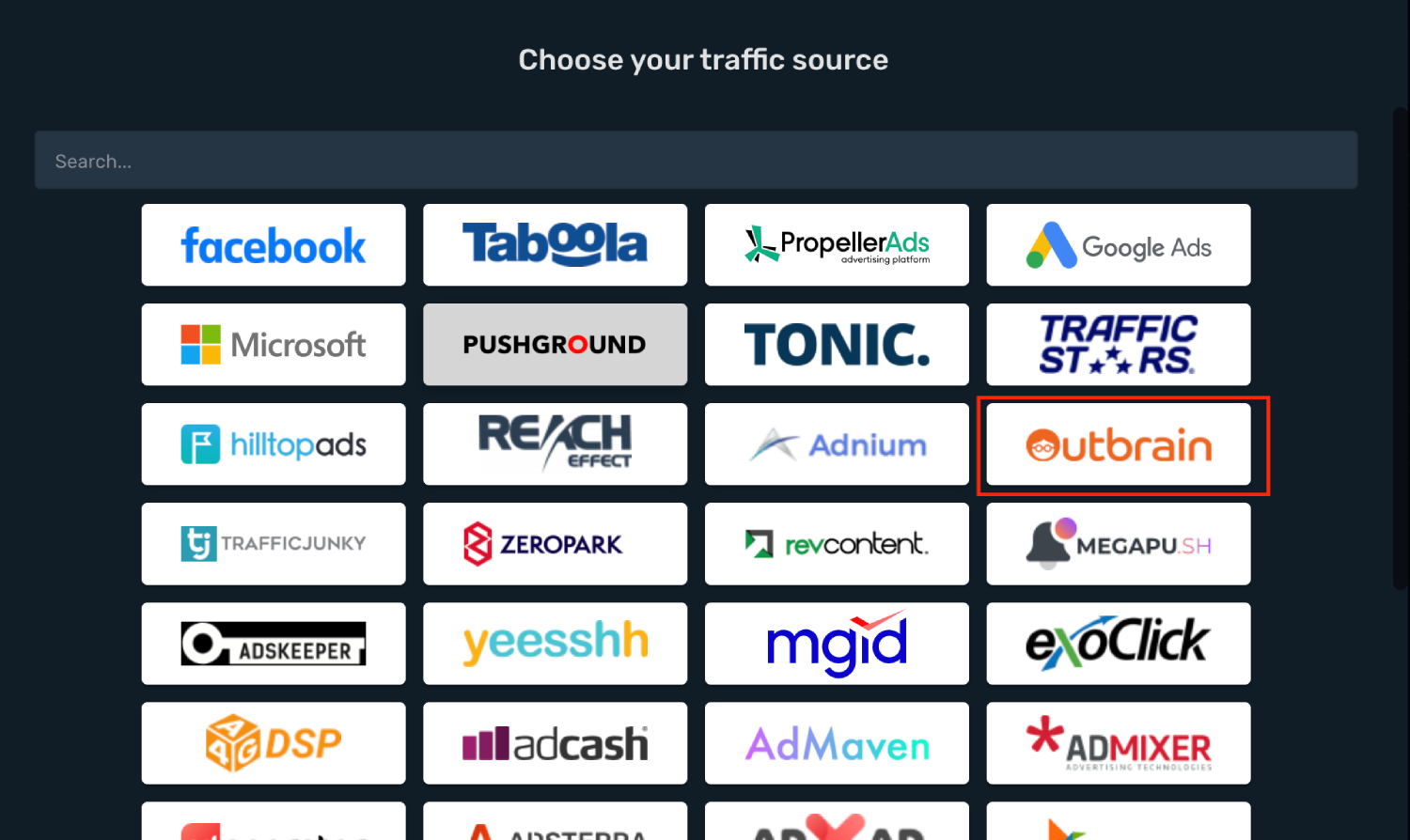 Setup Outbrain traffic source step 2