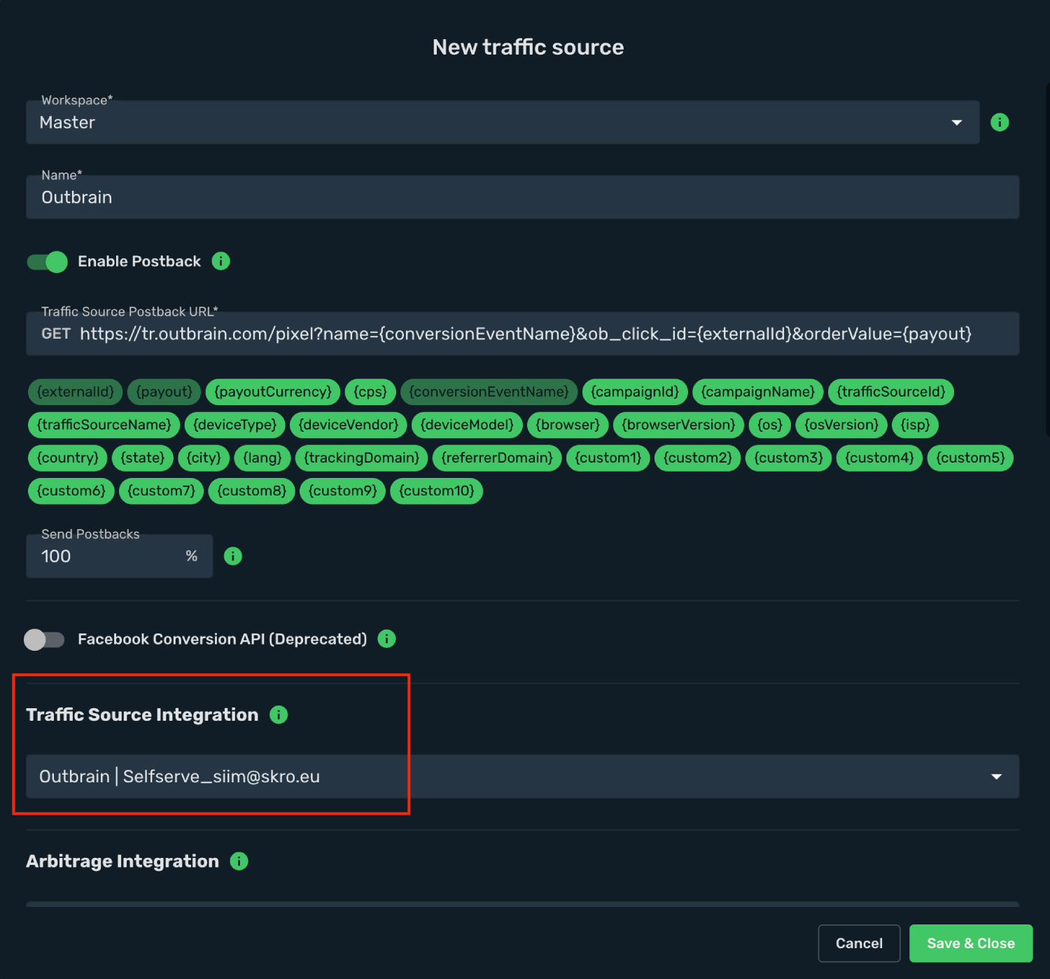 Setup Outbrain traffic source step 3