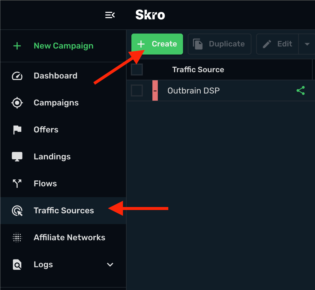 Setup Outbrain traffic source Step 1