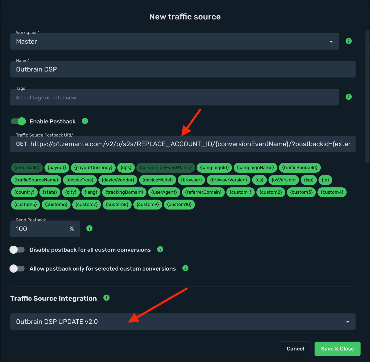 Setup Outbrain traffic source step 3