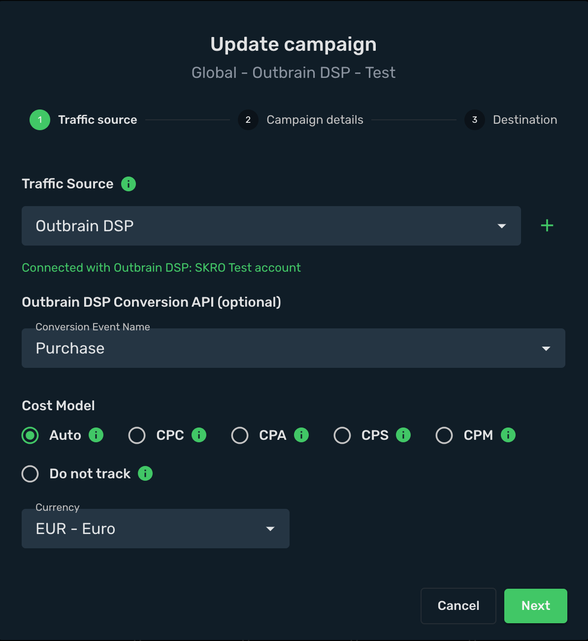 Setup Skro Campaign step 1