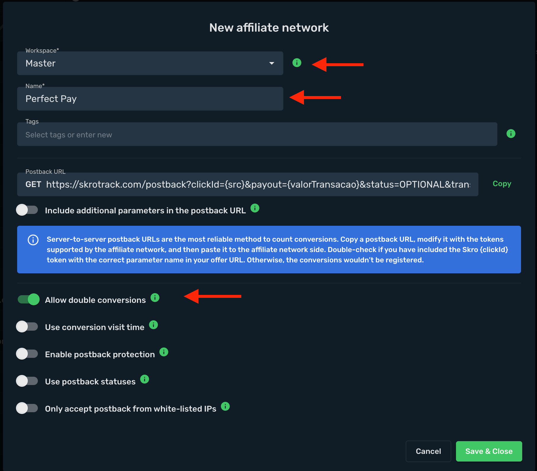 Setup Perfect Pay as affiliate network