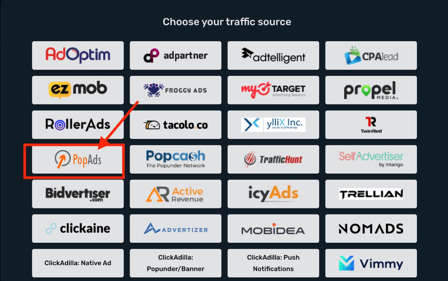 Choose PopAds on the list