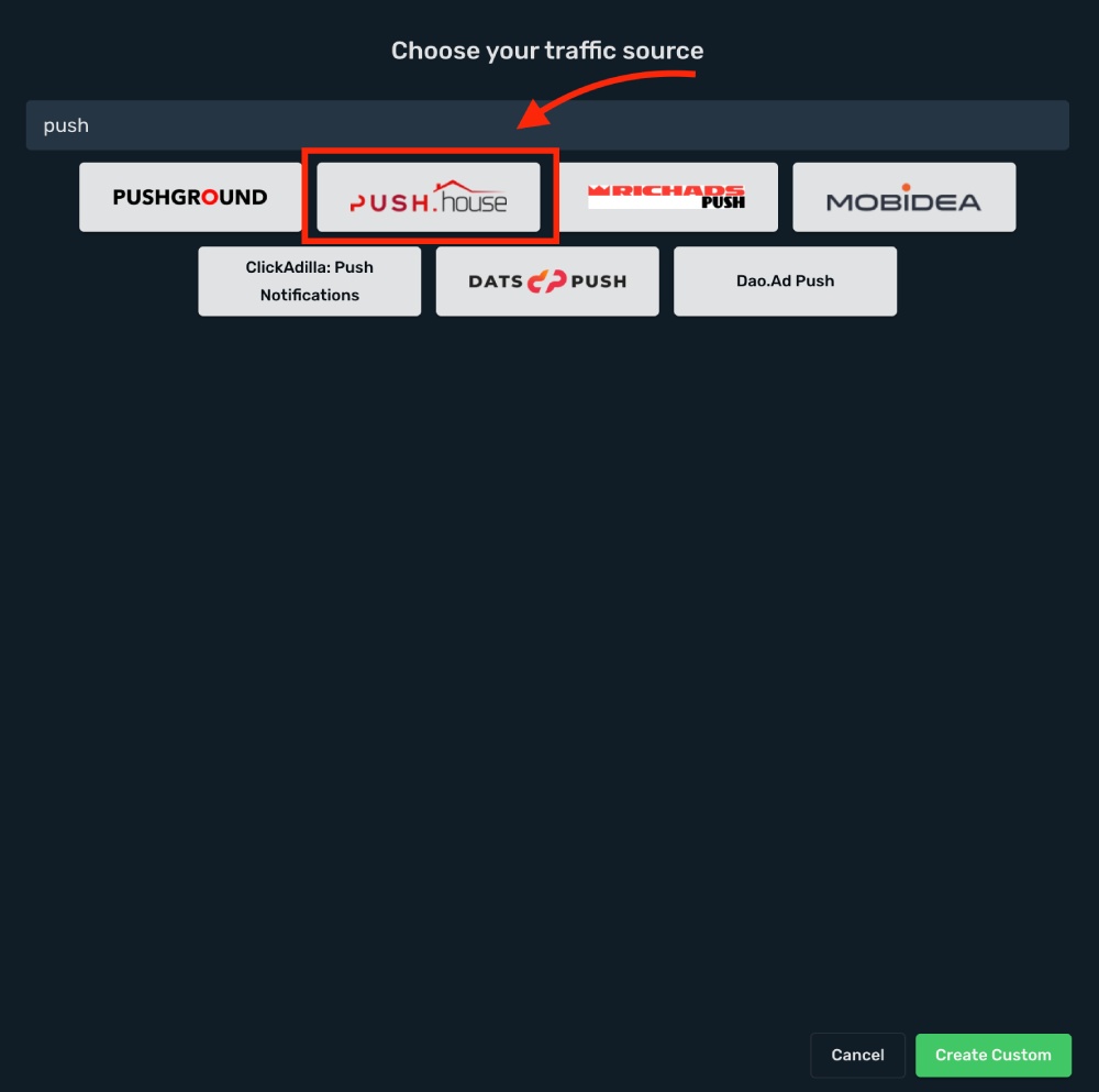 Setup Push.House traffic source step 2