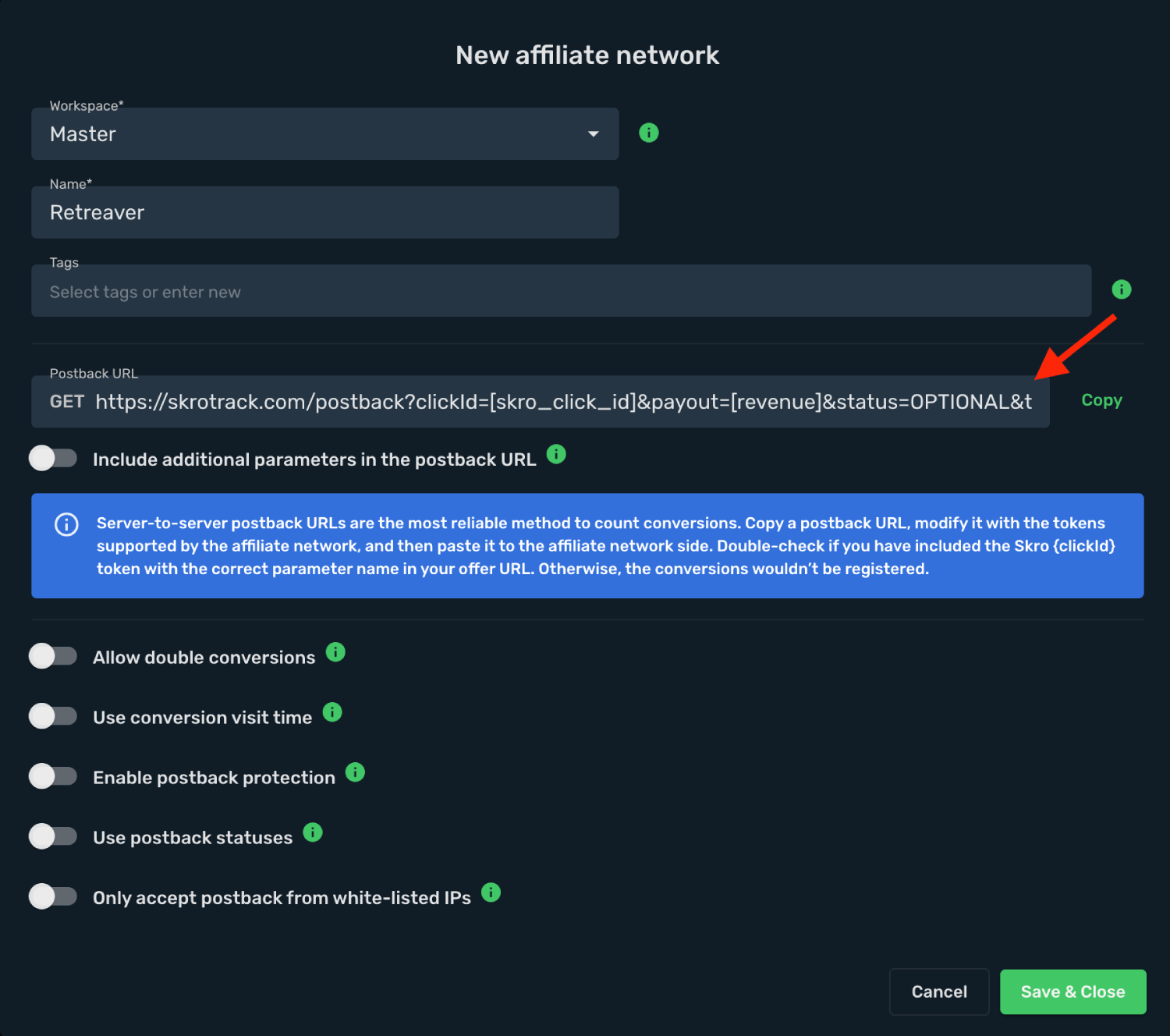 Add Retreaver as Affiliate Network in Skro