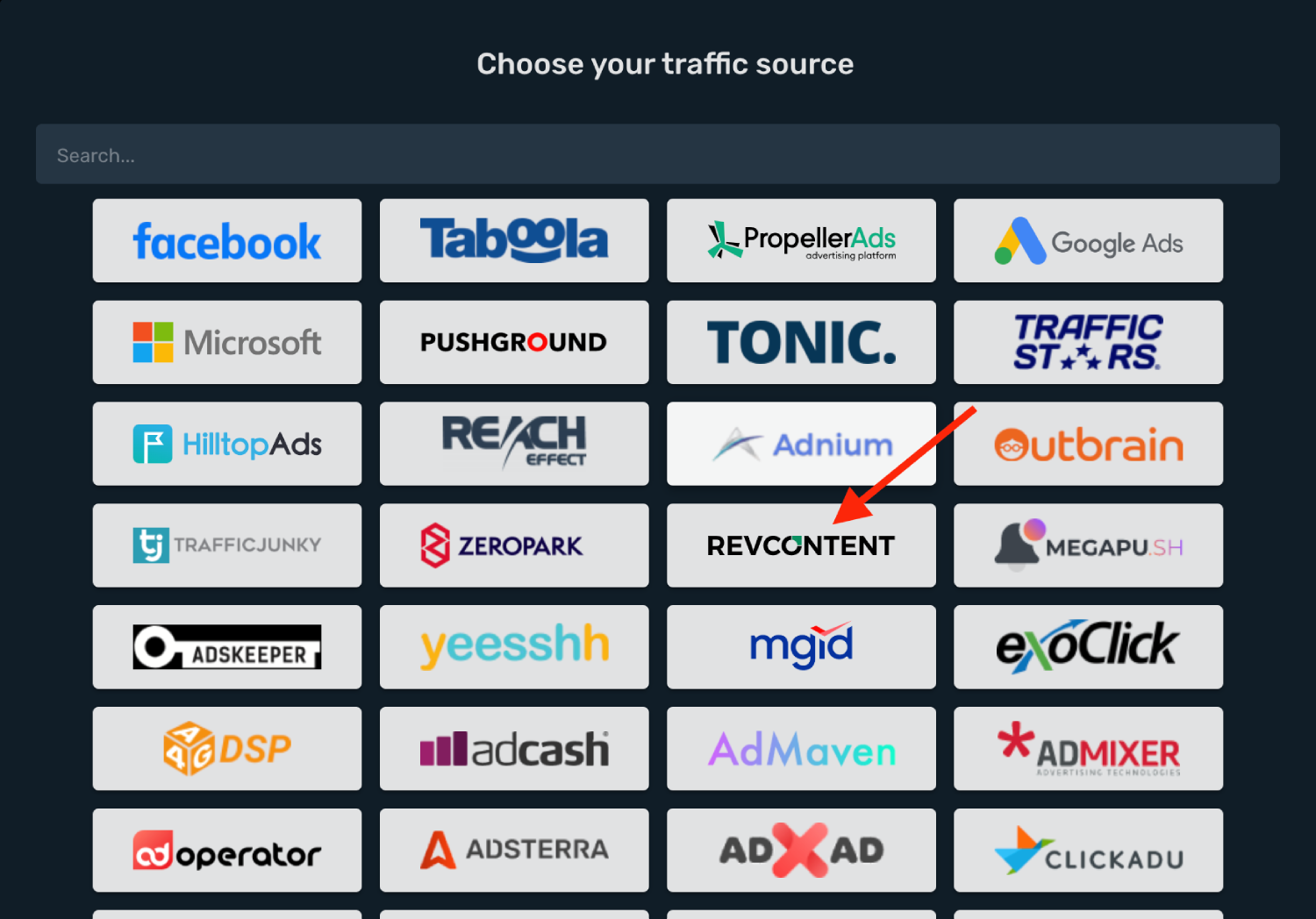 Setup Revcontent traffic source step 2