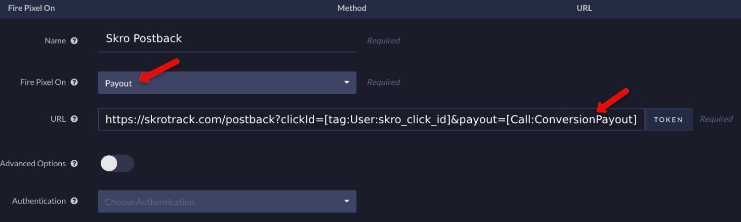 Place the skro postback URL in Ringba
