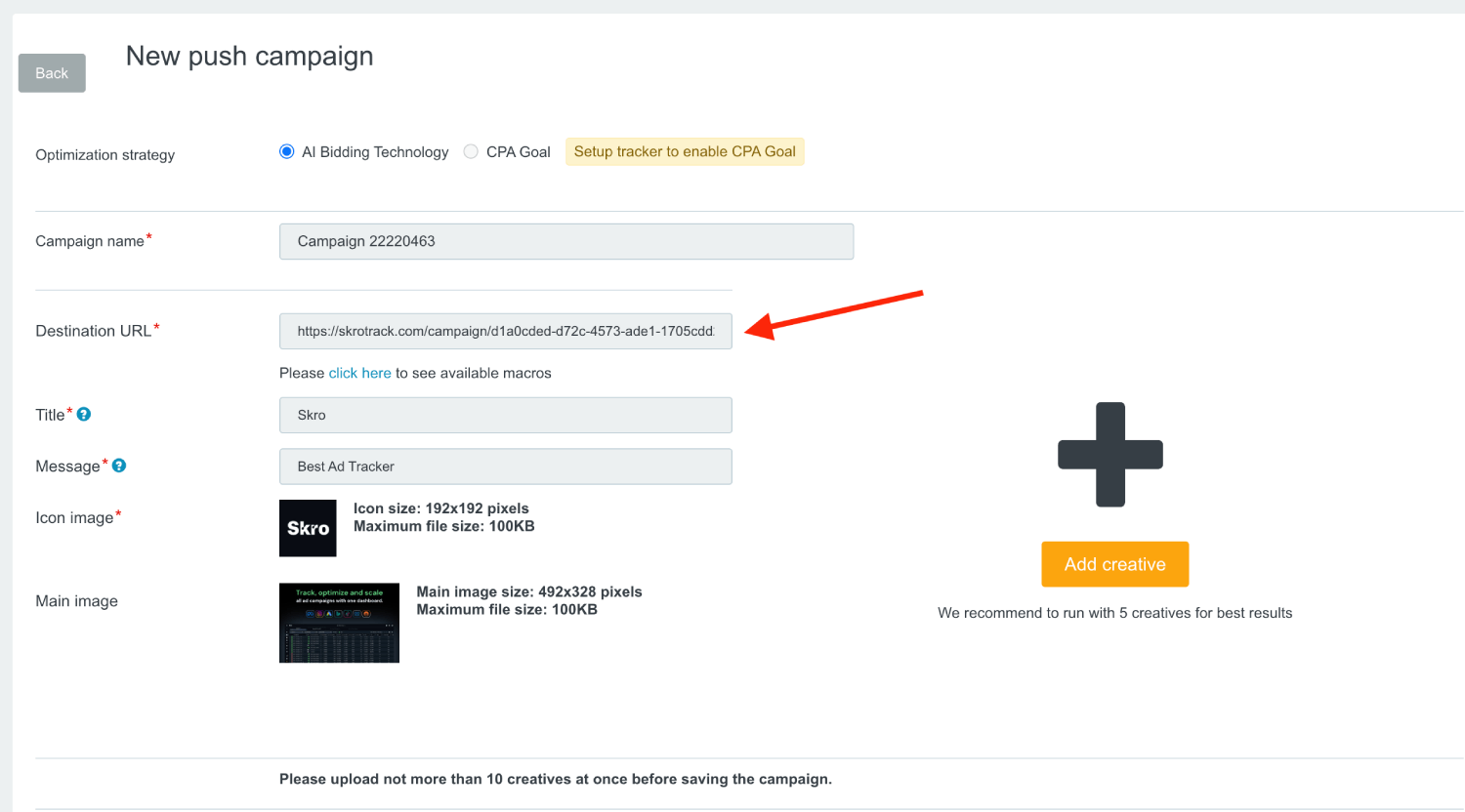 Step 2. Create a campaign on ROIads.