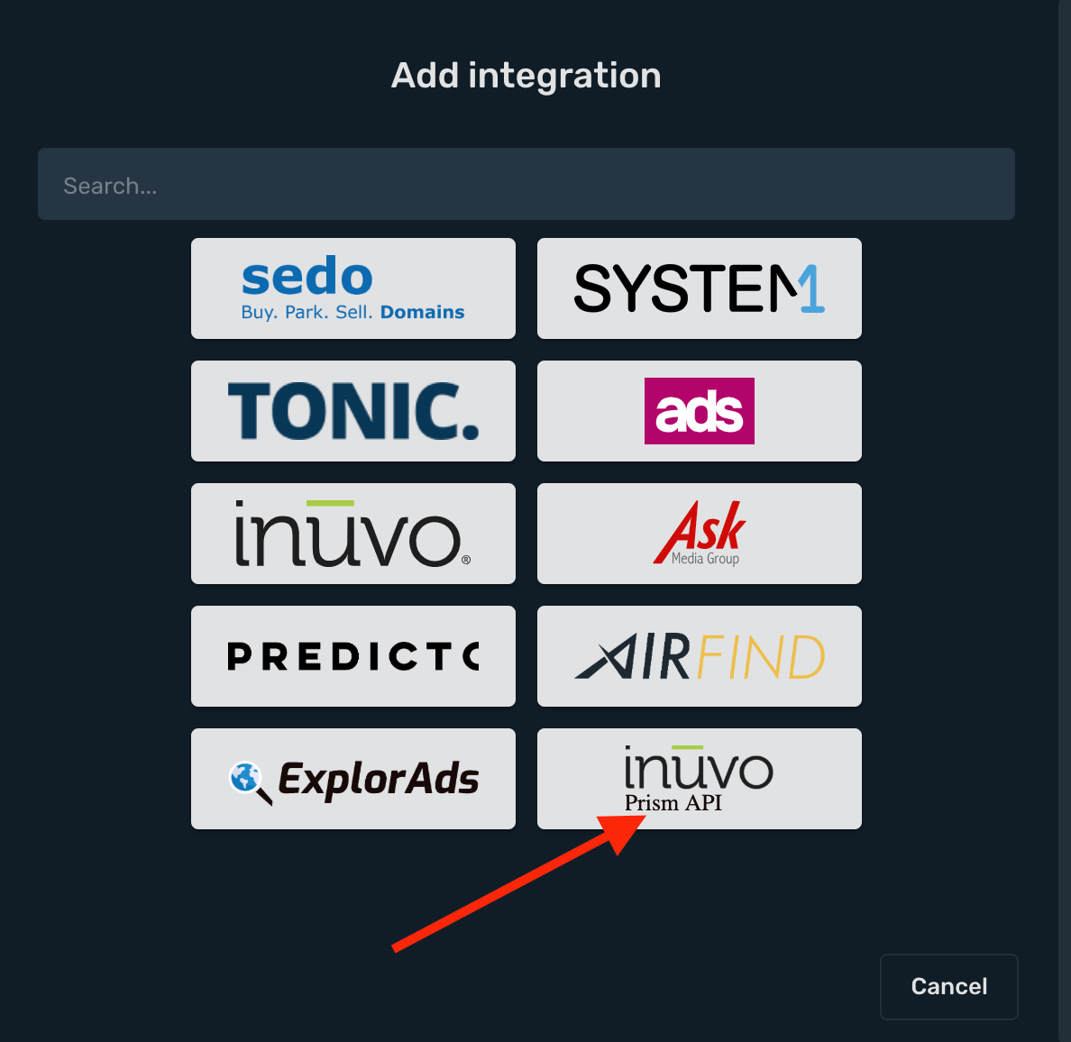 Inuvo Prism RSoC integration step 2