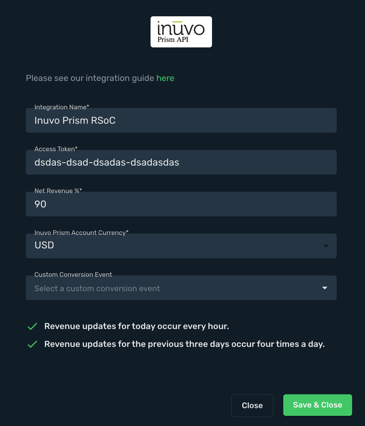 Inuvo Prism RSoC Integration step 3