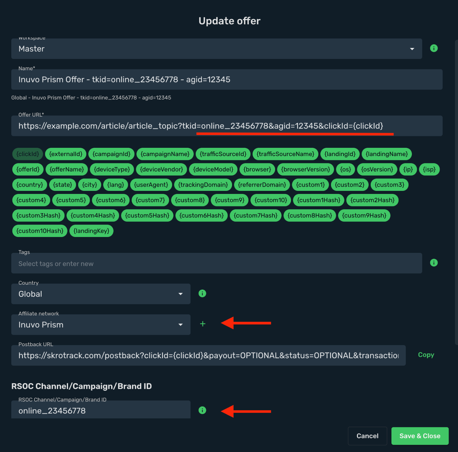 Inuvo Prism RSoC Integration step 4
