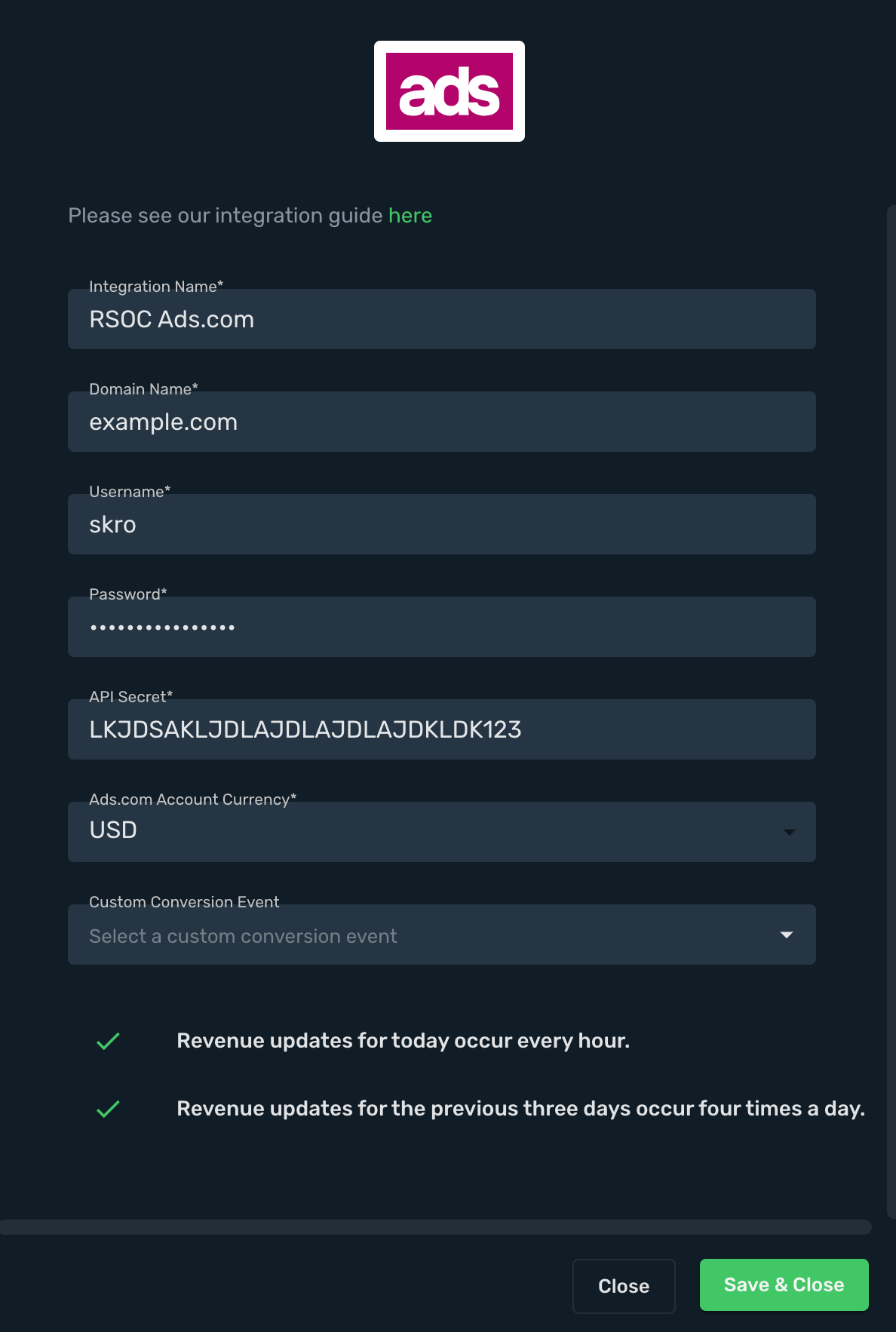 Ads.com RSOC integration step 3