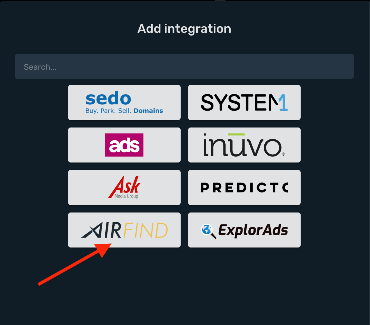 Airfind RSOC integration step 2