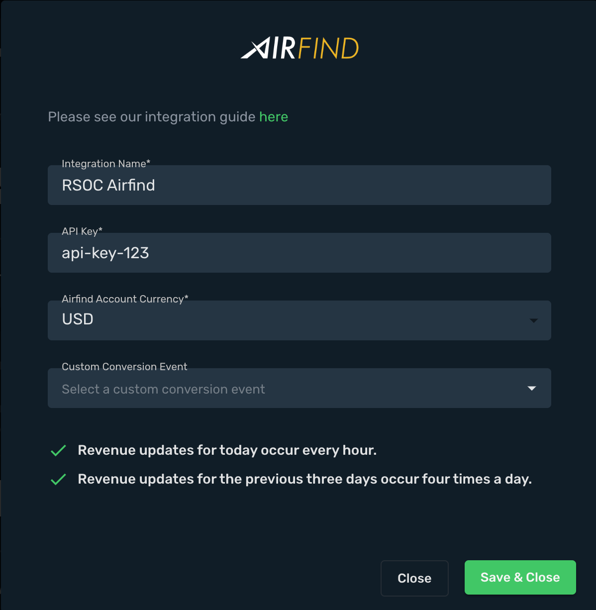 Airfind RSOC integration step 3