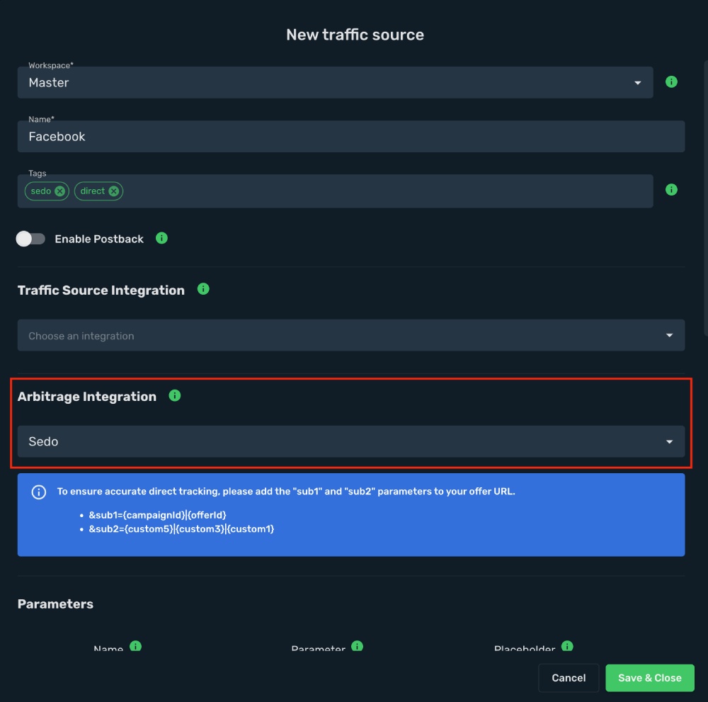 Sedo and Facebook direct integration step 4