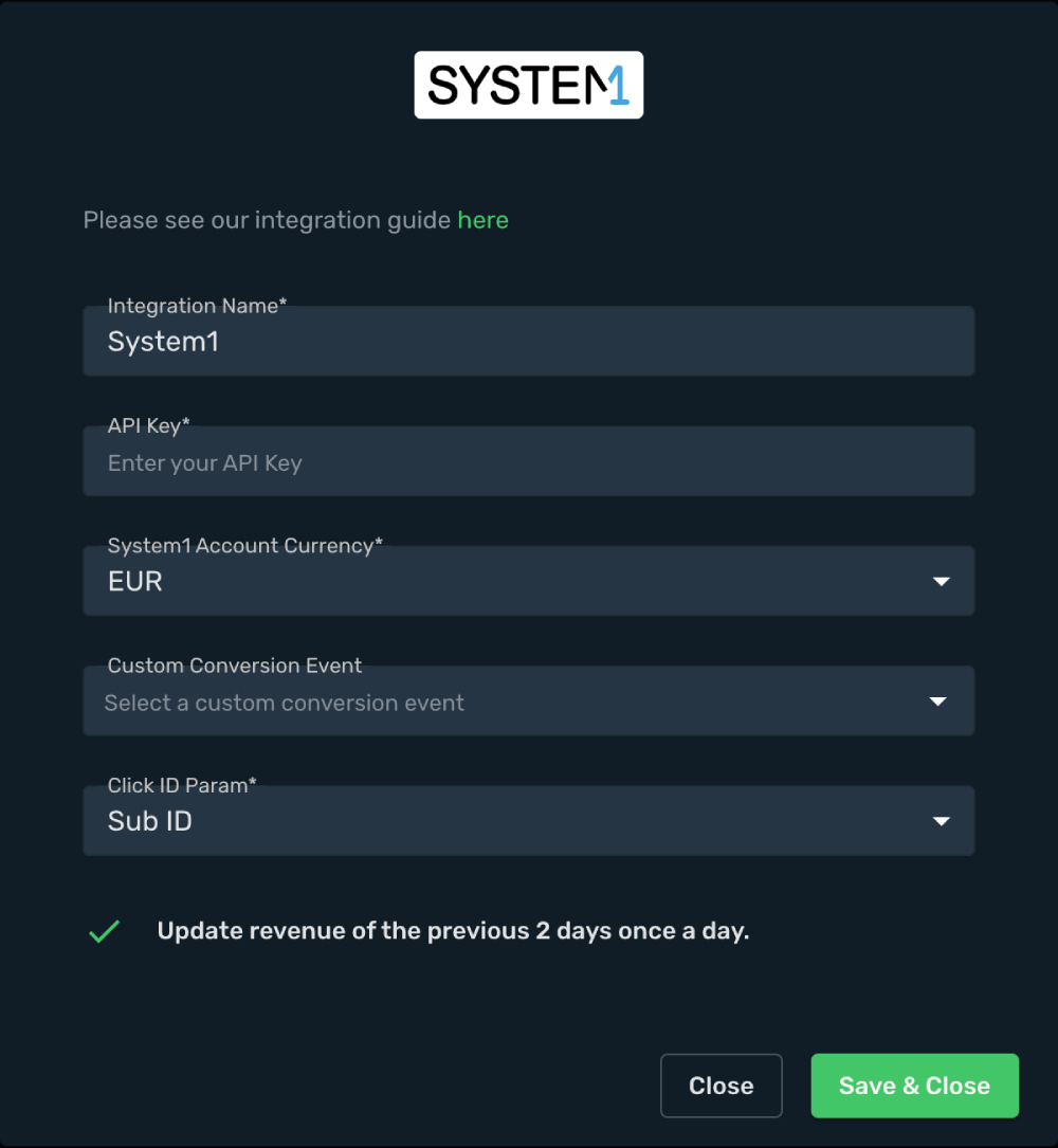System1 integration step 3