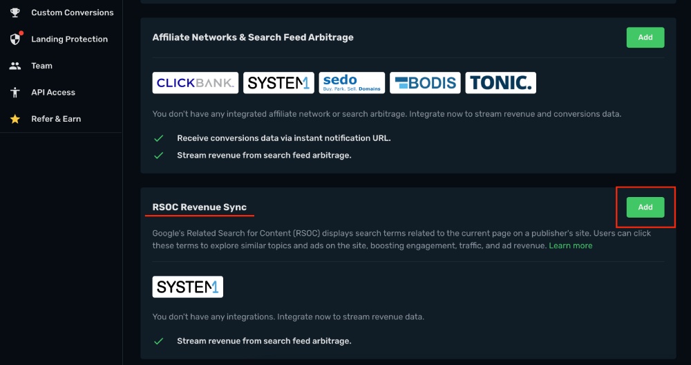 System1 RSOC integration step 1