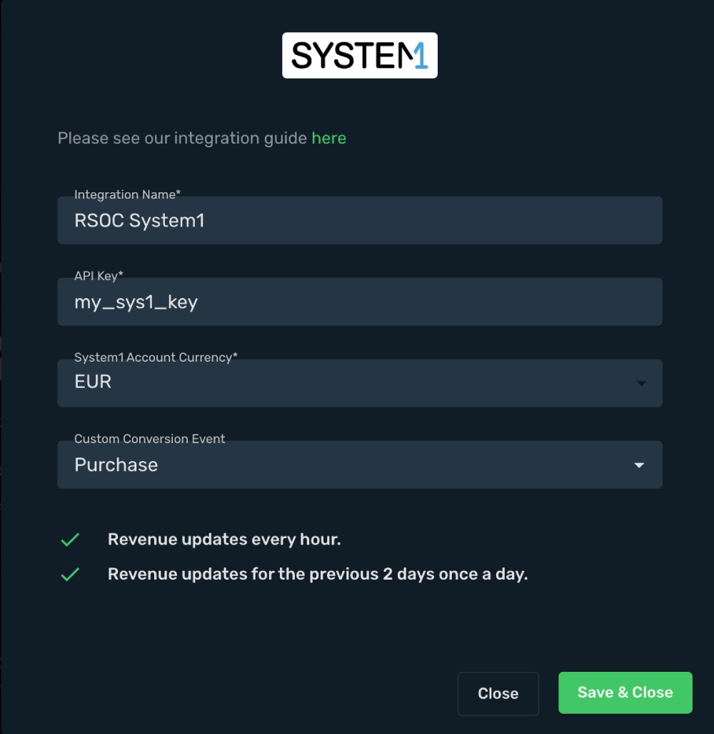 System1 RSOC integration step 3