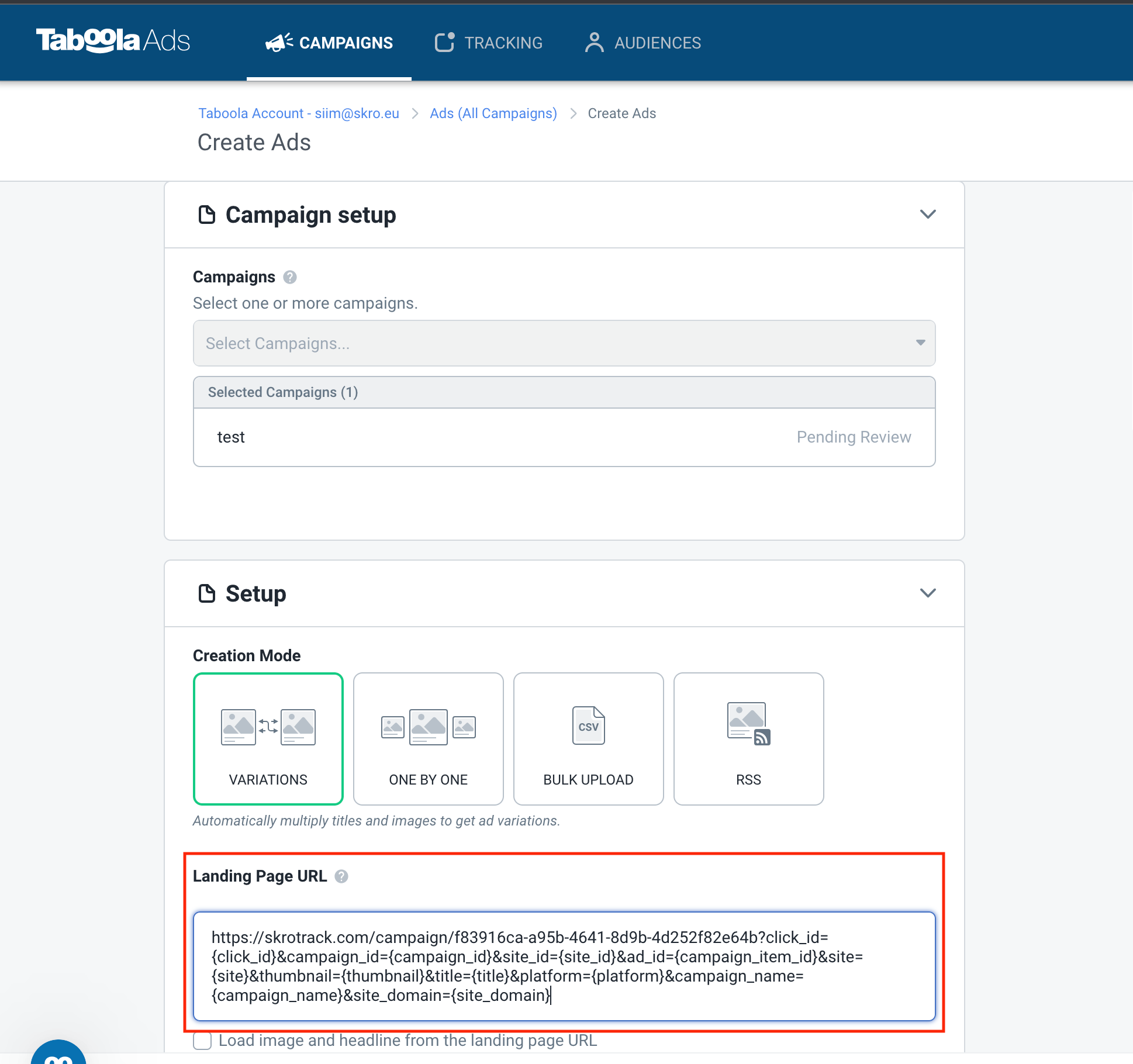 Setup Taboola Campaign