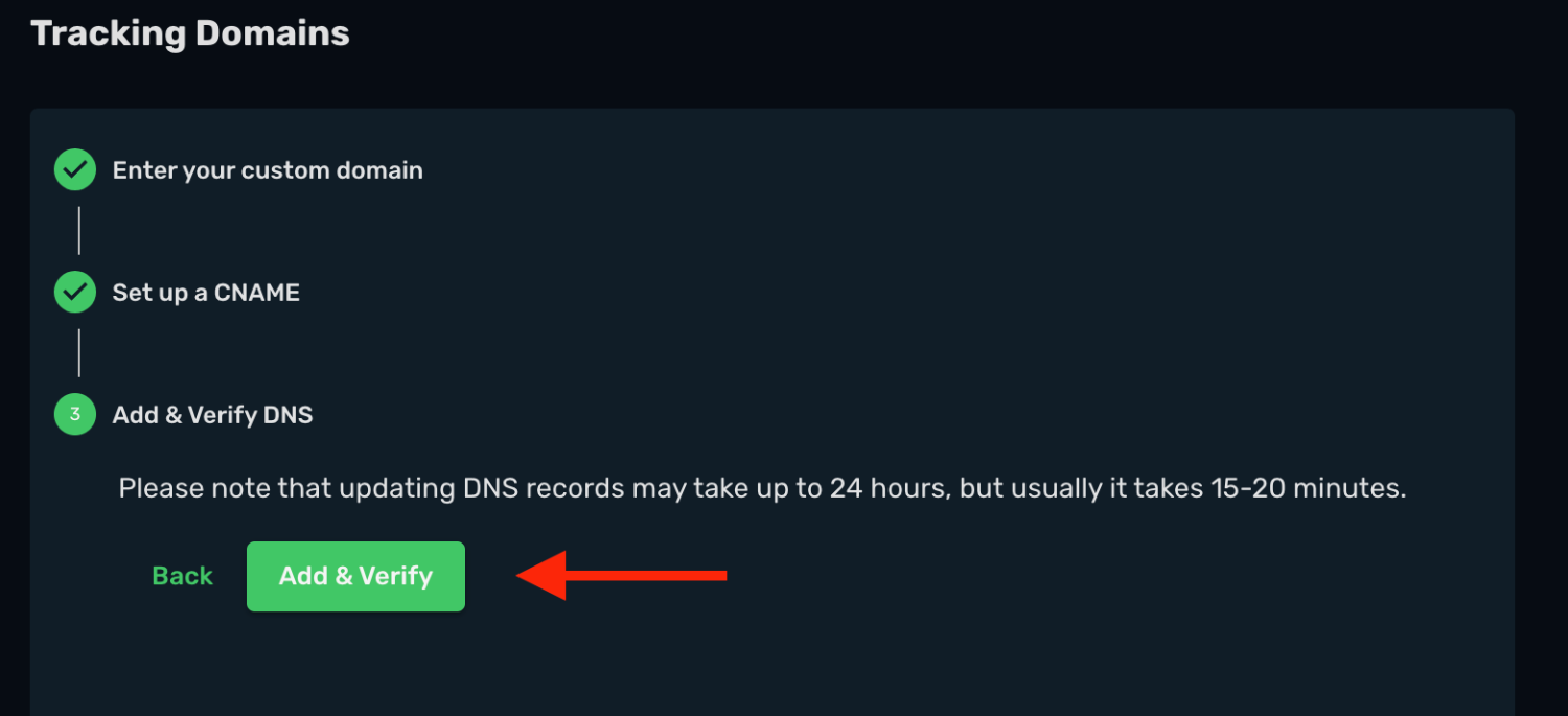 Verify the custom tracking domain in Skro