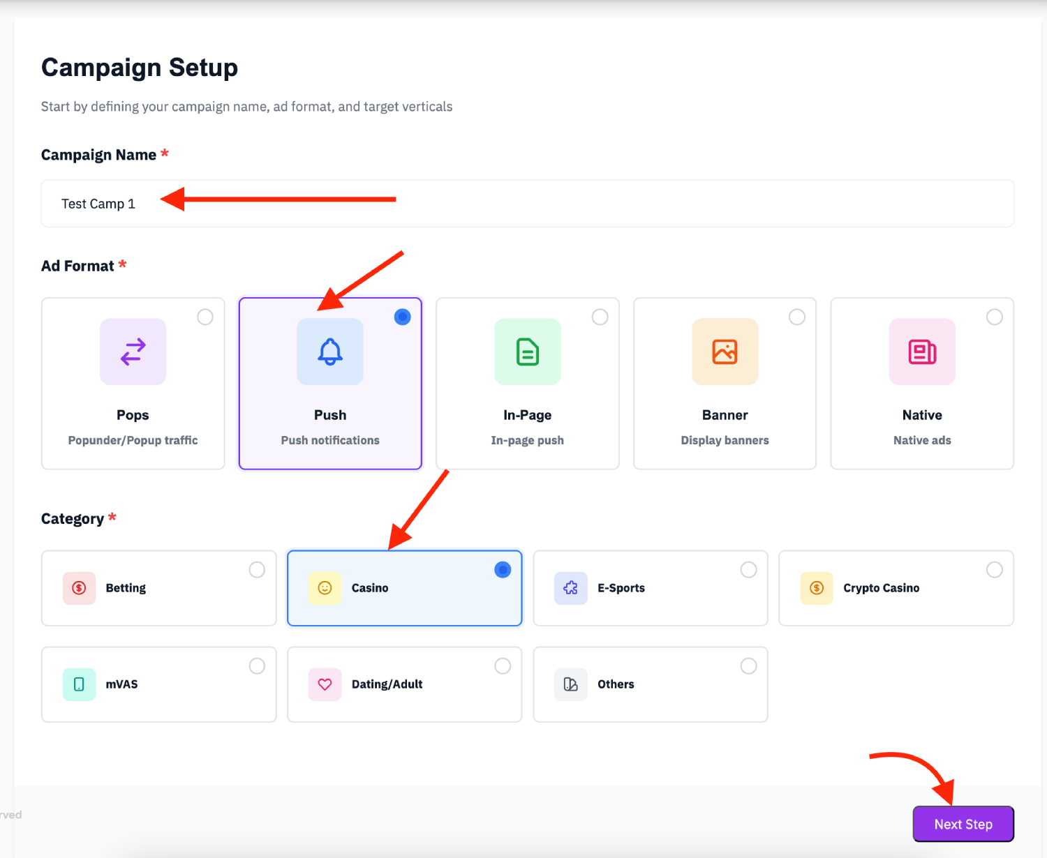 Step 3. Create a campaign in Traffic Nomads 2