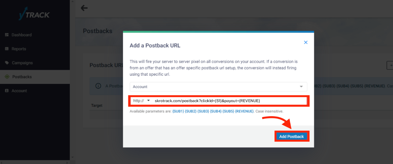 Add YTZ postback URL 2