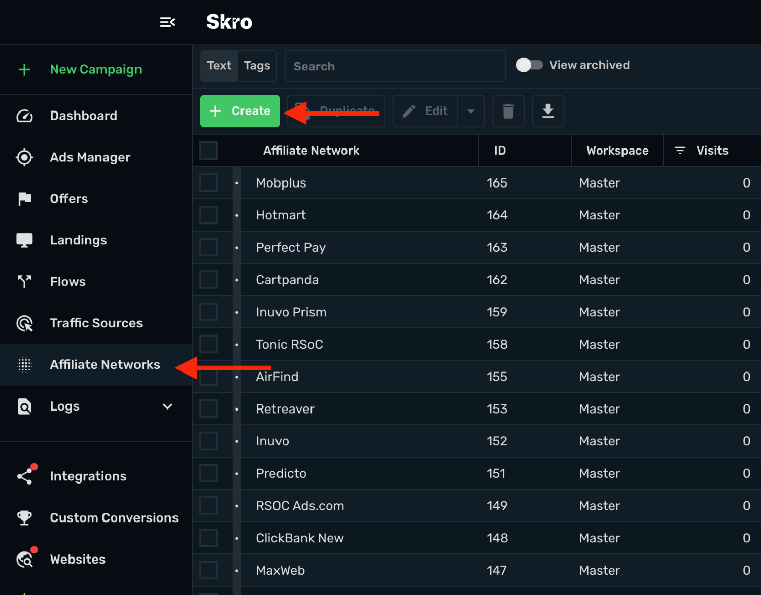 Add affiliate network