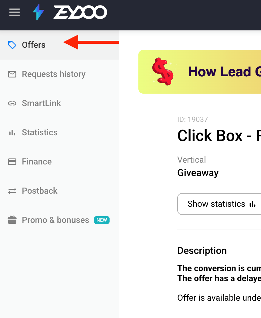 Locate an Zeydoo offer you want to promote.